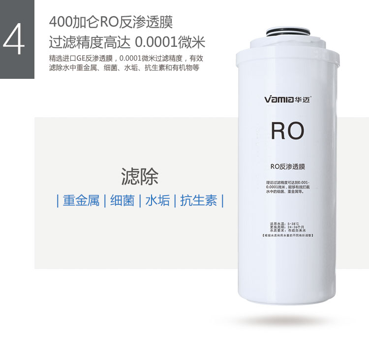 华迈400加仑纯水机U5RO膜滤芯